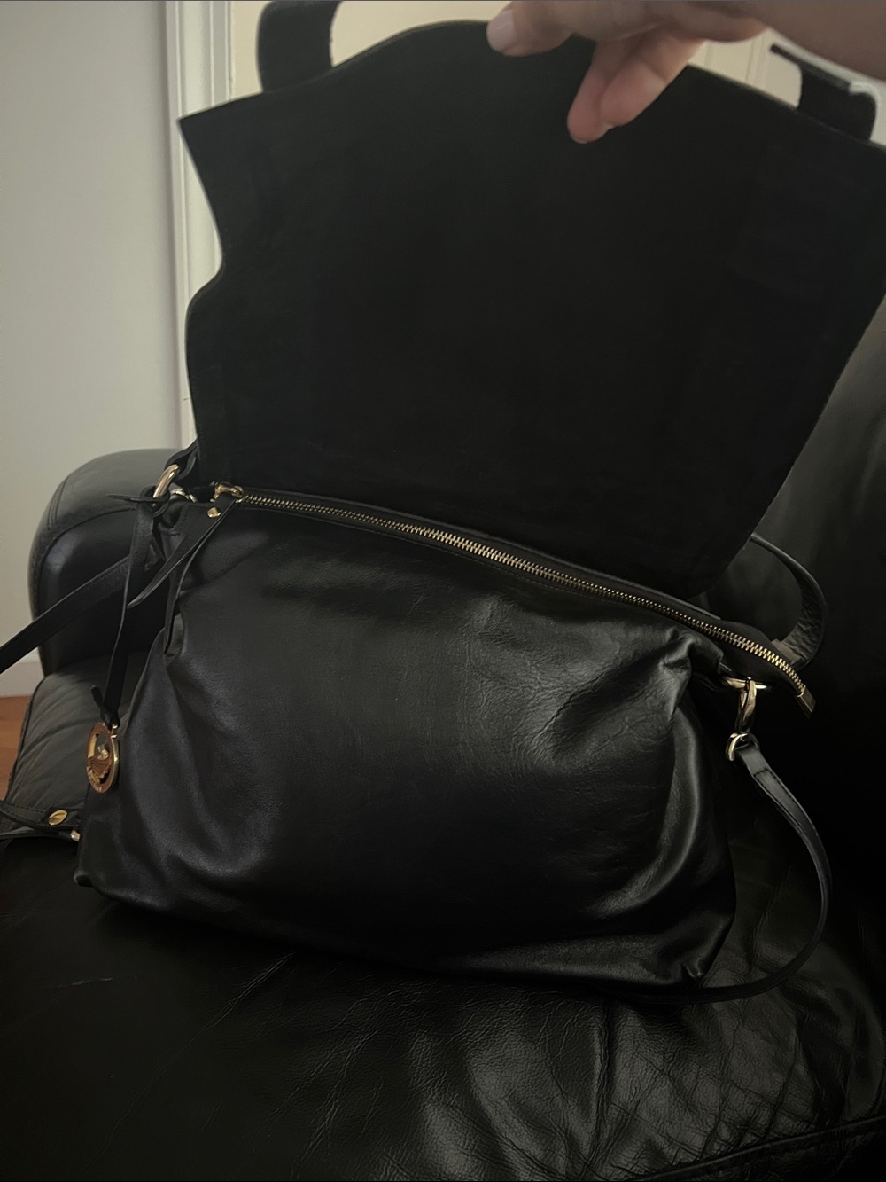 Black Studded Leather Shoulder Bag - Picture 2 of 4